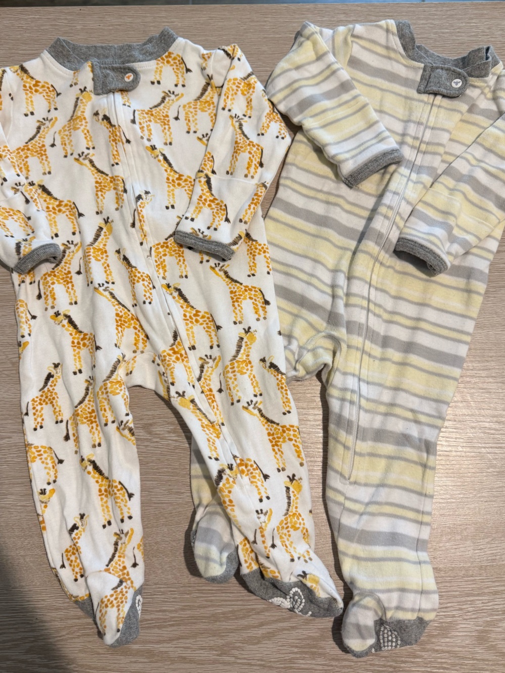 Burt's Bees Baby Yellow and Gray Giraffe Print Onesie Set